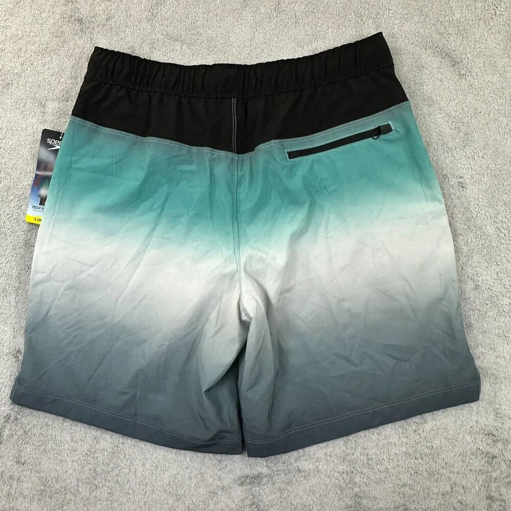 Speedo Men's Swim Trunks Board Shorts Ombré Fade Green Gray 9